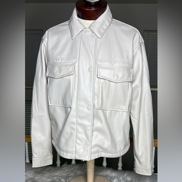 Divided Jackets & Blazers - H&M Cream Faux Leather Jacket Size Small EUC